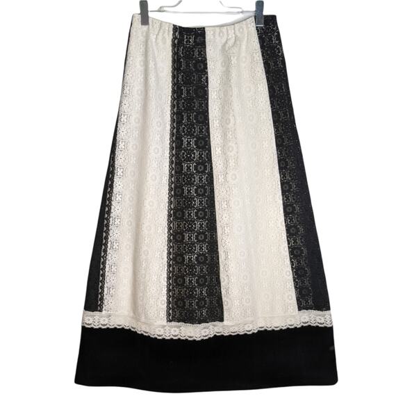 Tumbleweeds 70's VTG Maxi Skirt White Black Lace Black Velvet Hem Boho Western - Picture 2 of 11
